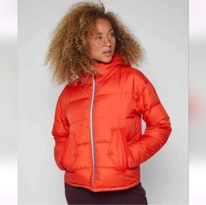 NWT Fourlaps Orange Down Puffer Jacket Lightweight Straps Suspenders XXL